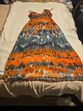 040826 She's cool Y2K sleeveless  boho maxi dress S colorful babydoll whimsigoth